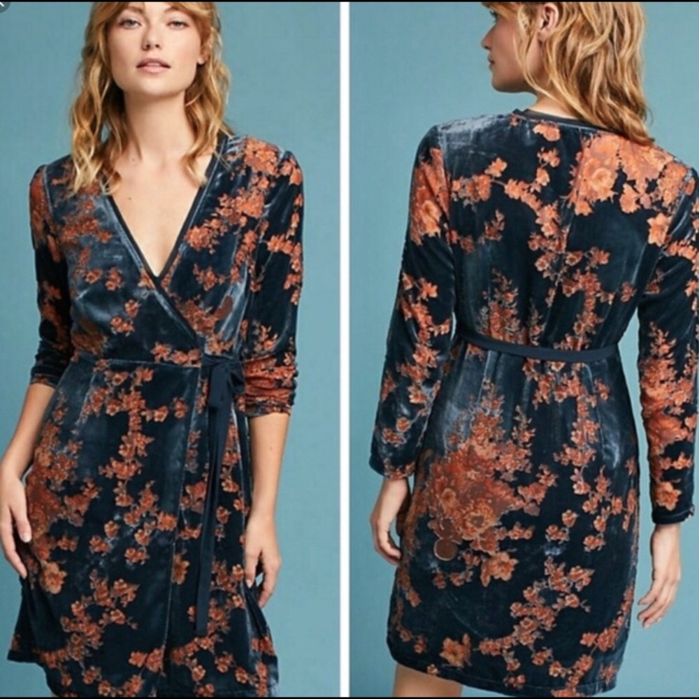 Anthropologie Velvet Burnout Wrap Dress